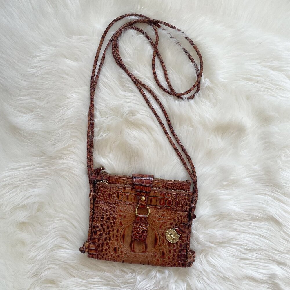 Brahim Pecan Brown Melbourne Crocodile Leather Built-In Wallet Crossbody Purse